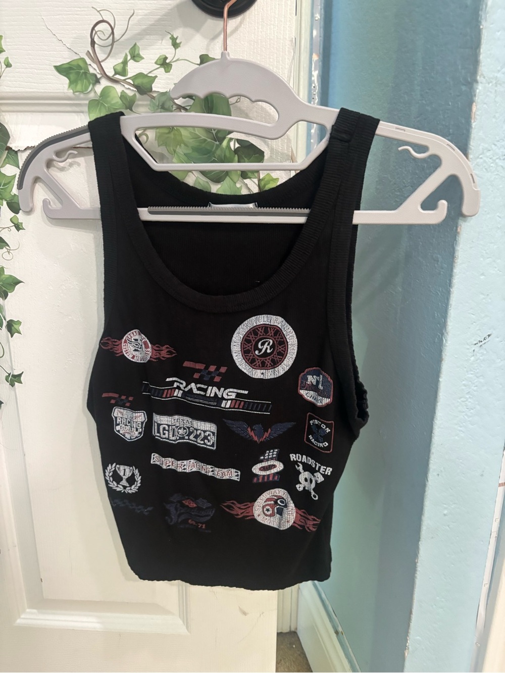 Black Racing Patch Graphic Tank Top - Picture 1 of 2